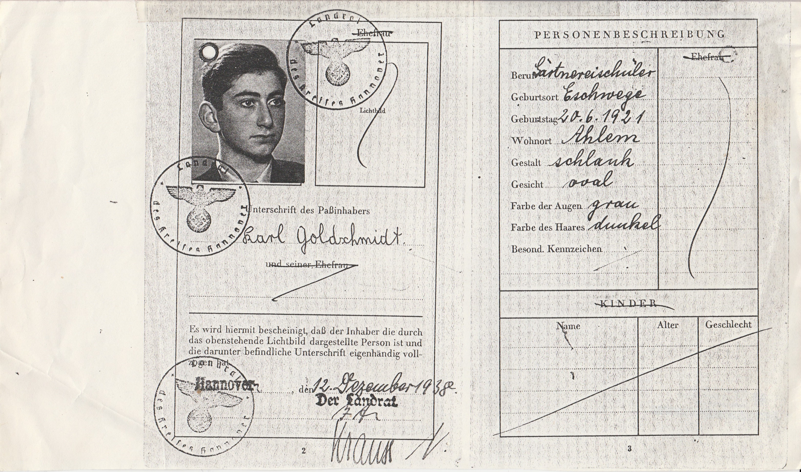 Karls Reisepass von 1938