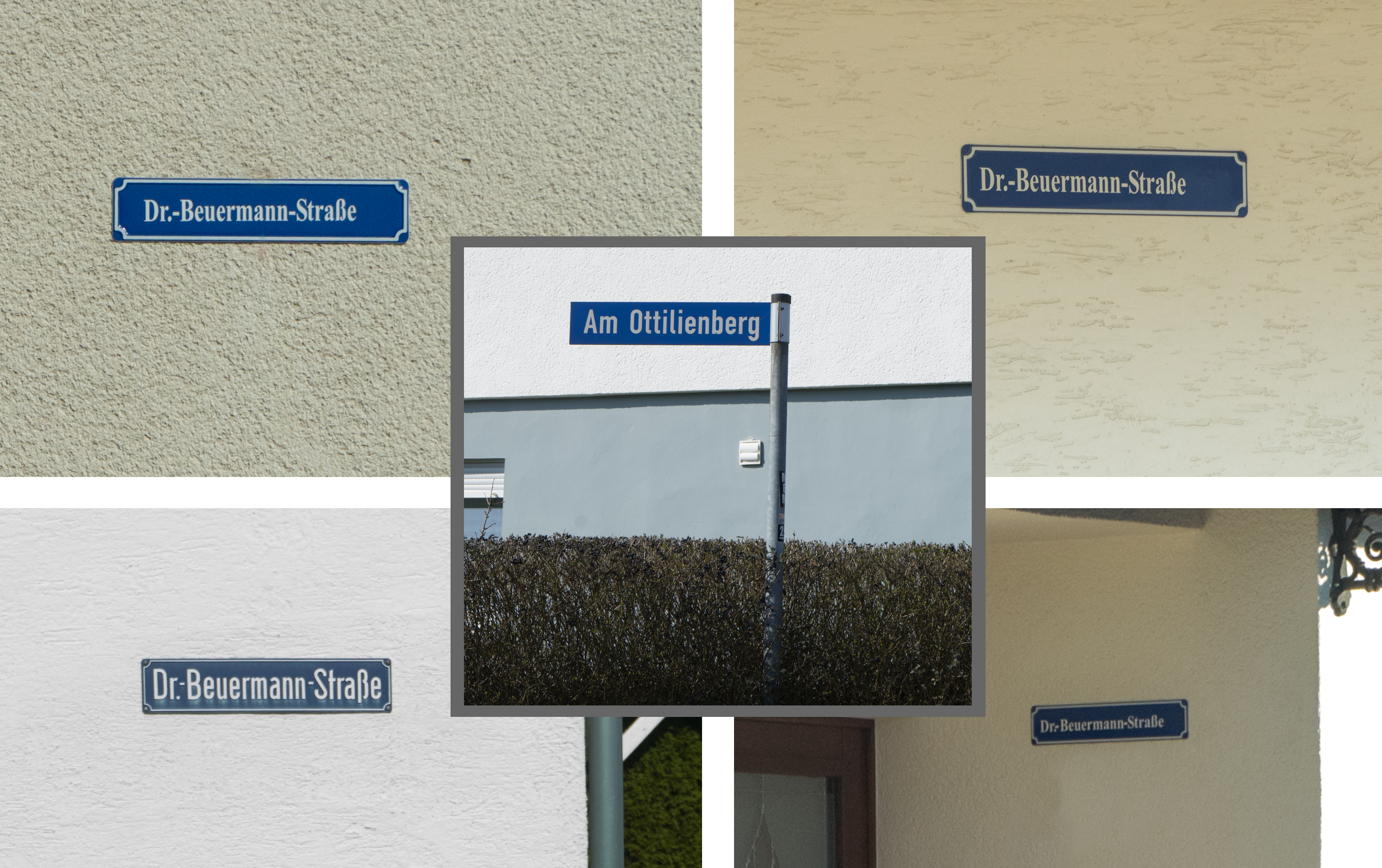 „Dr. Beuermann“-Straßenschilder an Häusern am Ottilienberg
